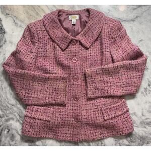 Talbots Women’s Pink Tweed Blazer Size 16 Classic Button-Up Jacket Preppy Classy
